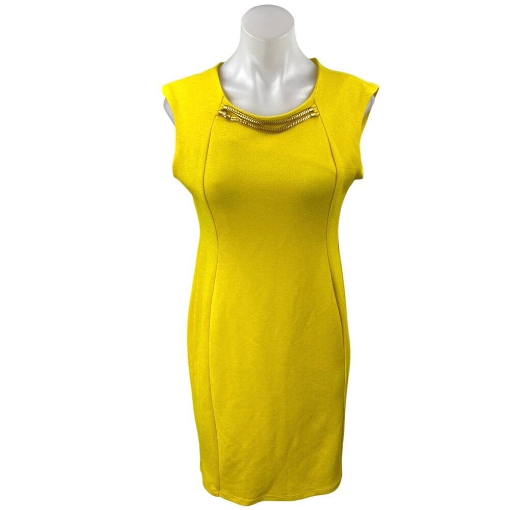 NEW Shelby & Palmer Yellow Gold Chain Sleeveless Knit Mini Sheath Dress Size 8